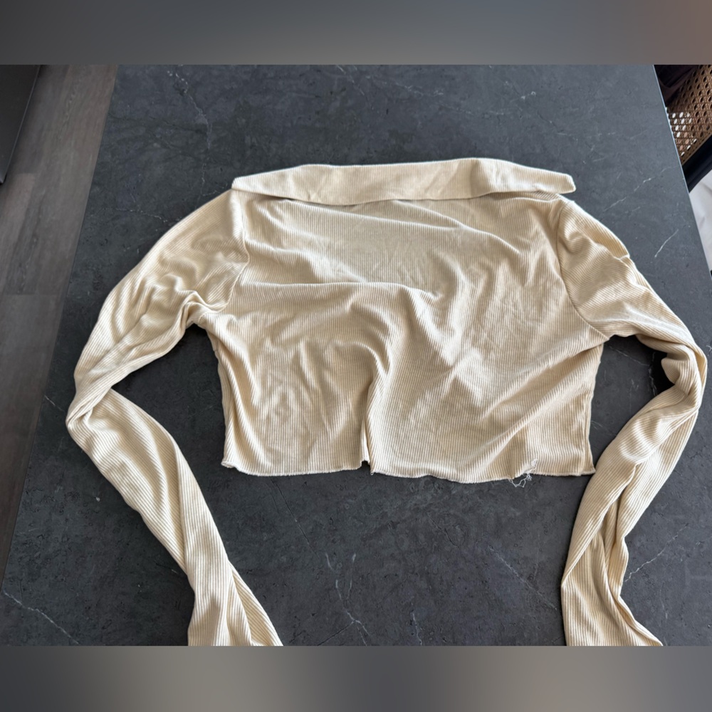 Princess Polly Beige Ribbed Collared Top - Picture 5 of 7